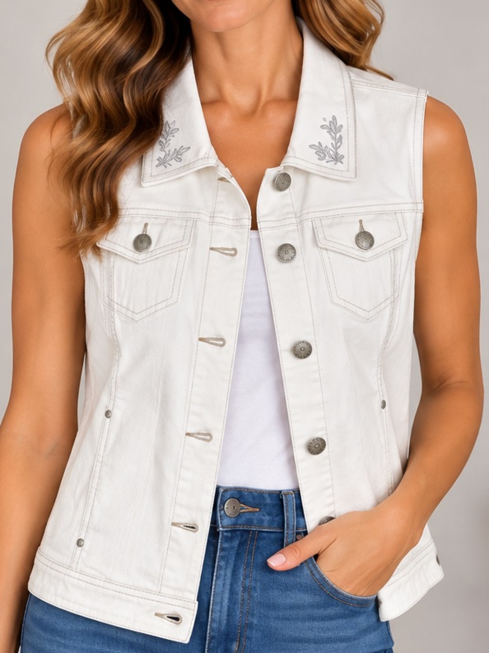Additions by Chico's White Denim Vest